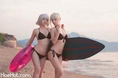 半半子&amp;索索  -  黑贞 海边泳装 nude cosplay leaked 521079