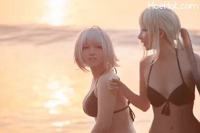 半半子&amp;索索  -  黑贞 海边泳装 nude cosplay leaked 521076